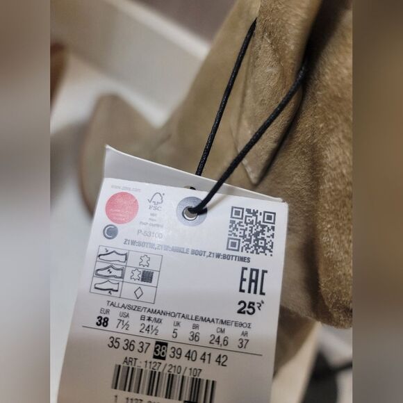 Zara Suede block heel ankle boots sz 38 new nwt - Picture 8 of 9